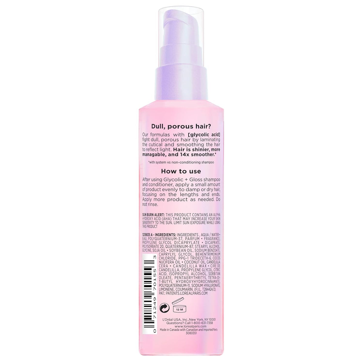 L’Oreal Paris Elvive Glycolic + Gloss High-Shine Leave-In Serum, 4 Fl Oz