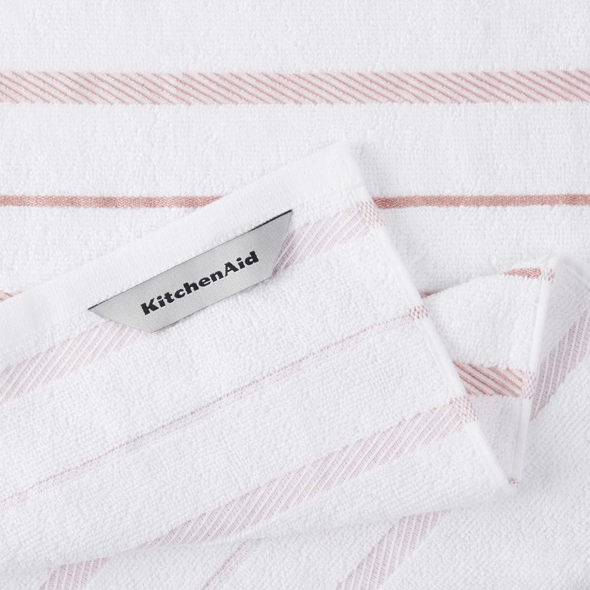 KitchenAid Albany Kitchen Towel 4-Pack Set, Milkshake Tan/White, 16"x26"