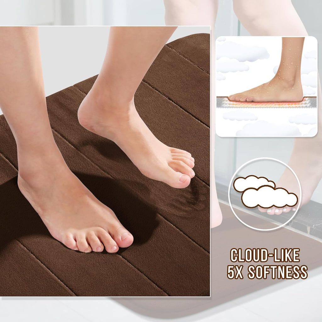 Yimobra Memory Foam Bath Mat Set 3 Pieces- Super Soft Absorbent Quick Dry Bathroom Rug Sets, Machine Washable Non Slip Floor Carpet for Tub Shower, Vanity & Toilet Base, Gray