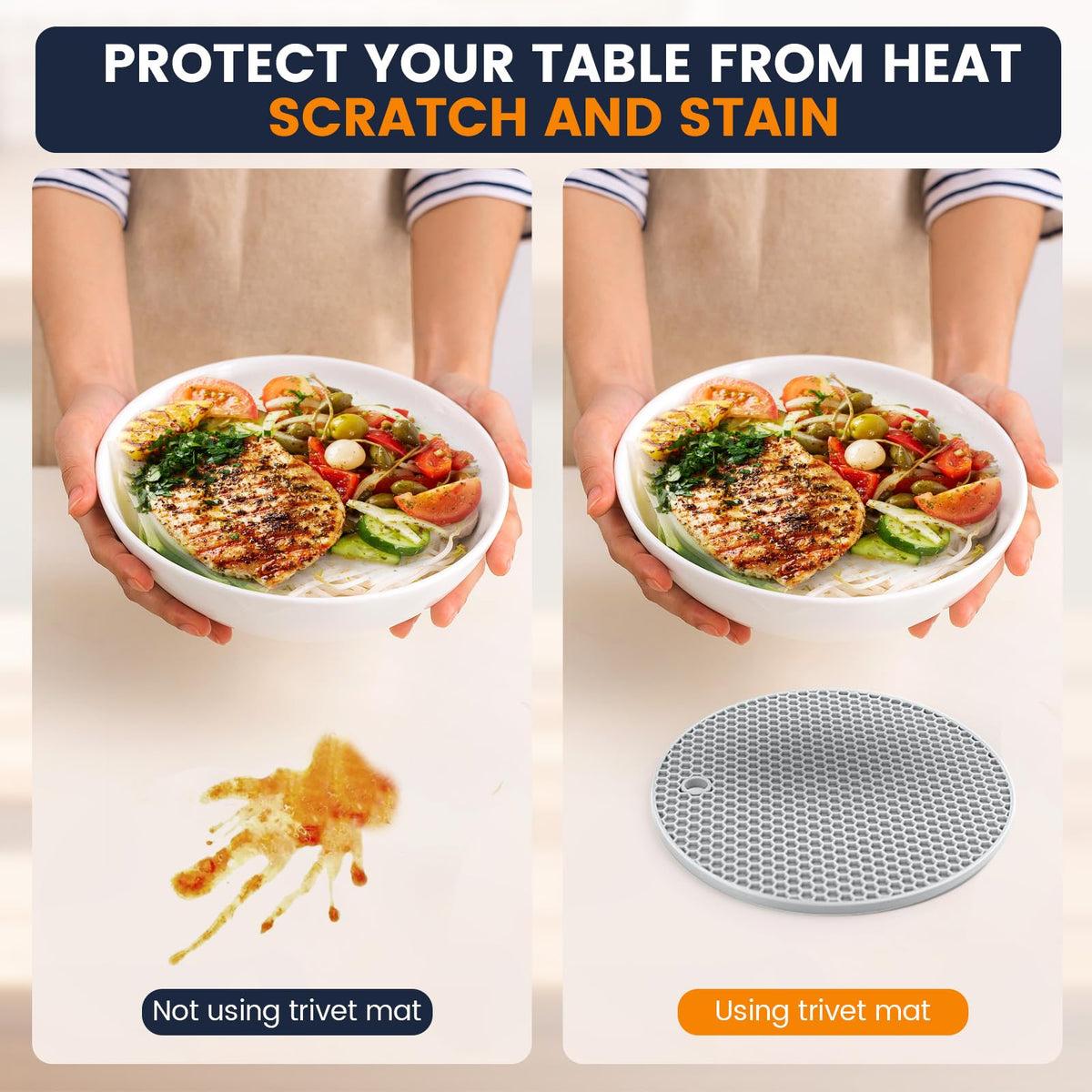 Silicone Trivet Mats 4 Heat Resistant Pot Holders Multipurpose Non-Slip Hot Pads for Kitchen Potholders, Drying mat, Jar Opener, Spoon Holder, Coaster(Dark Grey)