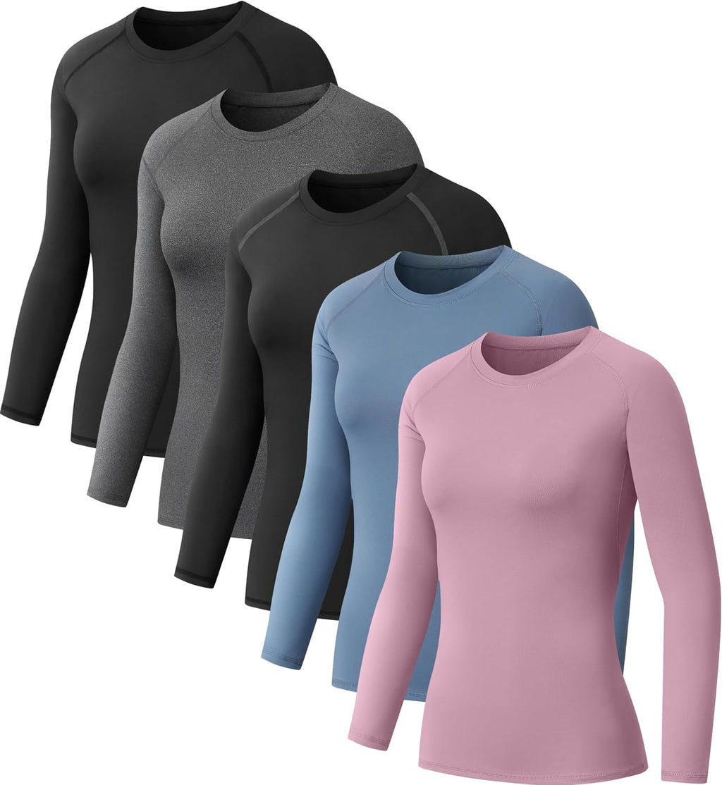 5 Pack Women's Compression Shirts Long Sleeve for Workout & Baselayer