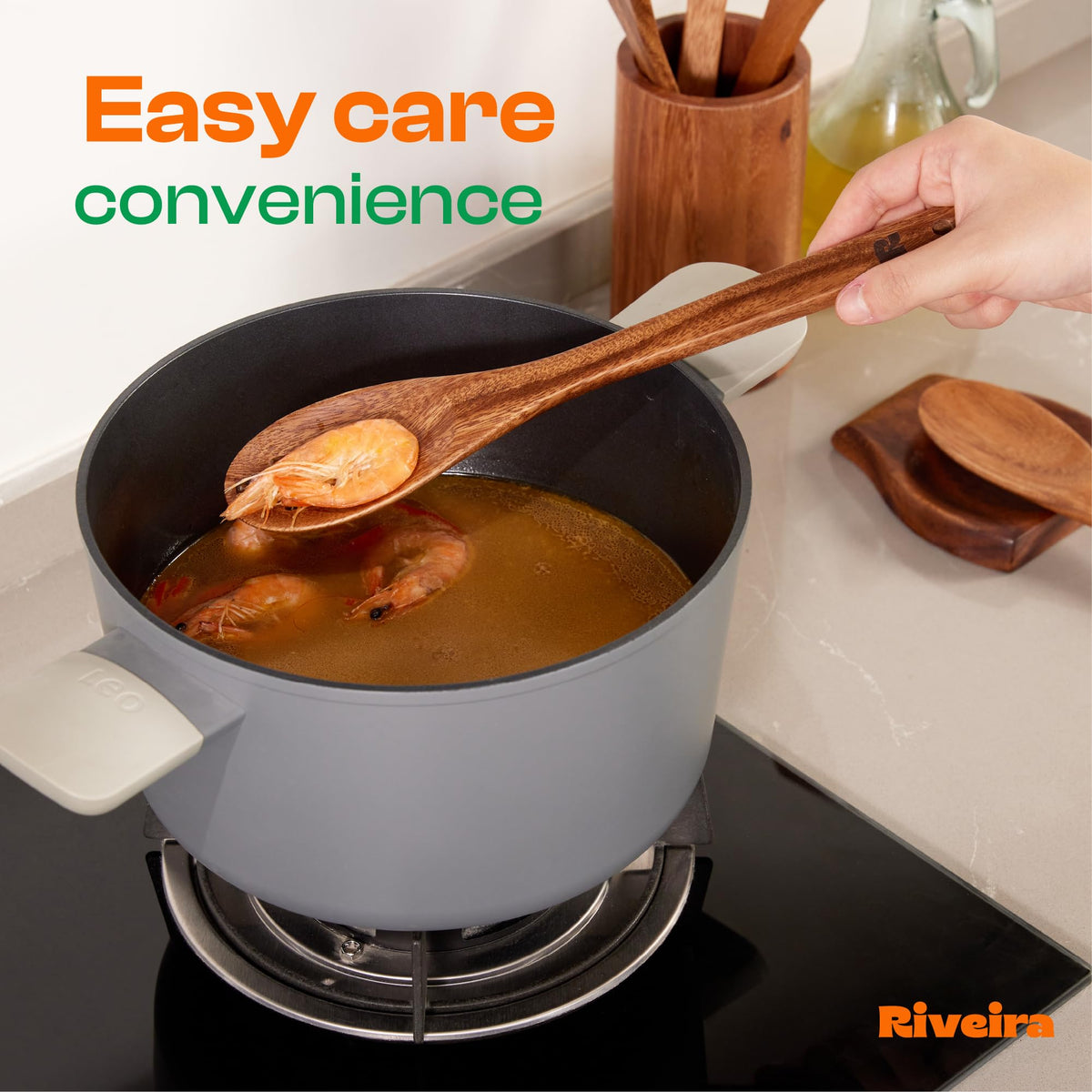 Riveira Dark Bamboo Wooden Spoons for Cooking 6-Piece, Apartment Essentials Wood Spatula Spoon Nonstick Kitchen Utensil Set Premium Quality Housewarming Gifts for Everyday Use