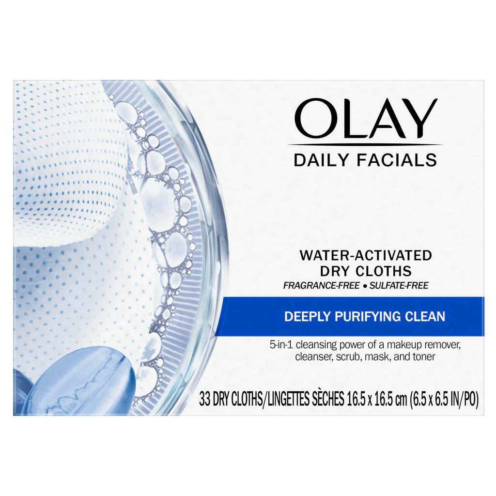 Olay Makeup Remover Wipes, Daily Facials Deep Clean Face Cleanser for Normal to Oily Skin, Alcohol & Fragrance Free, Soft Face Wash Towels, Travel Essentials for Women, Convenient Dry Cloths, 66 ct
