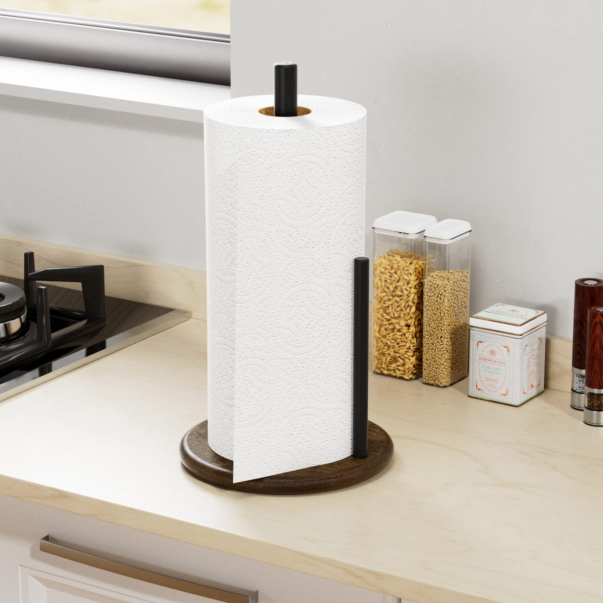 Paper Towel Holder Black Stainless Steel Kitchen Countertop Roll Organizer