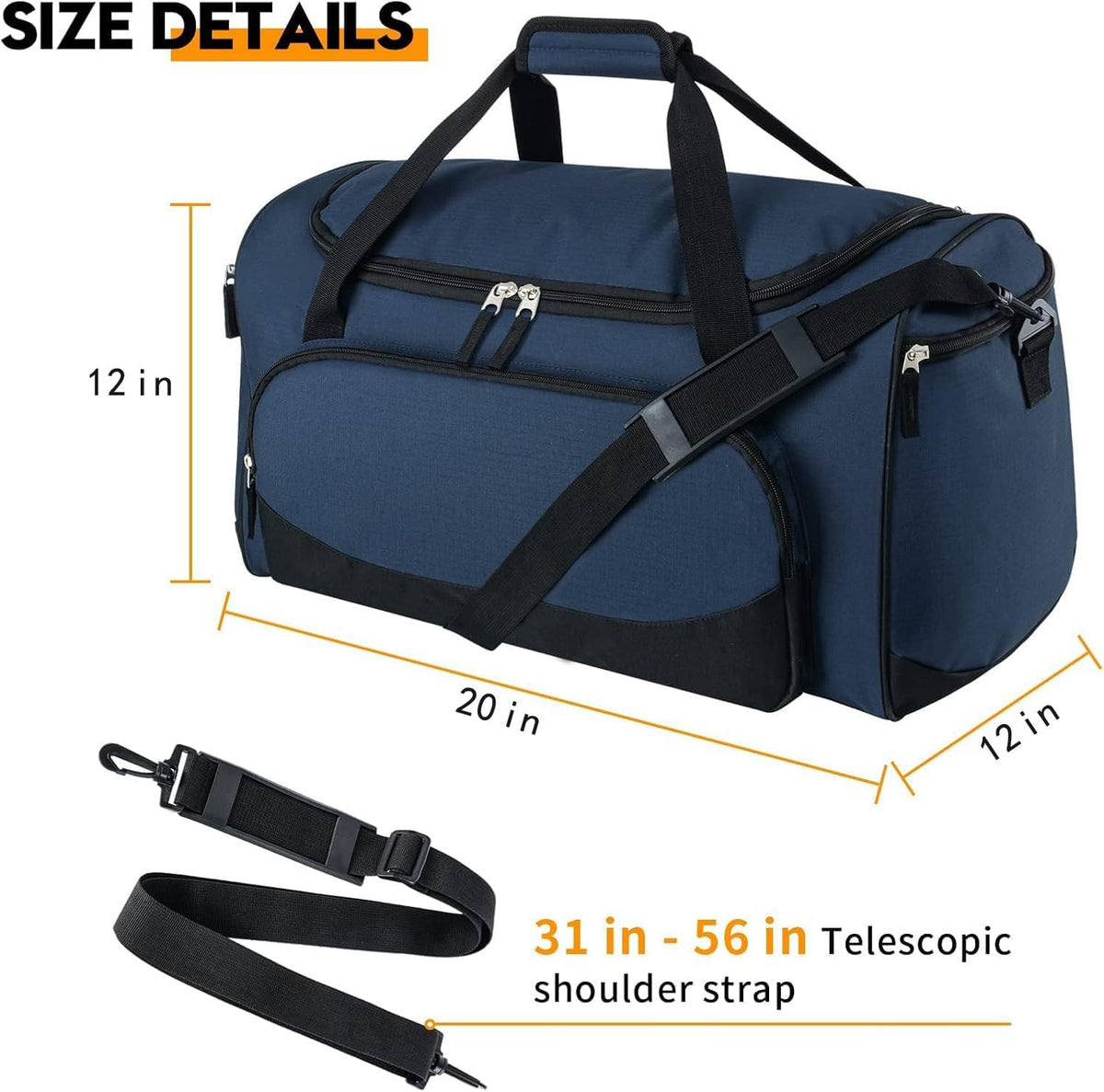 Gym Bag for Men & Women - 50L Large Duffle Bag for Travel, Black