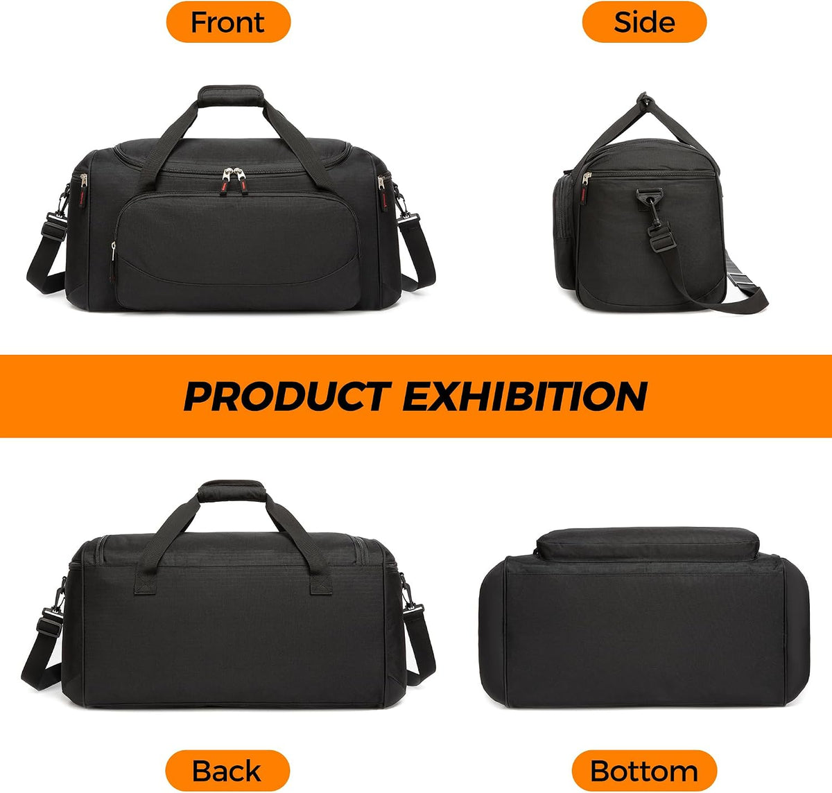 Gym Bag for Men & Women - 50L Large Duffle Bag for Travel, Black