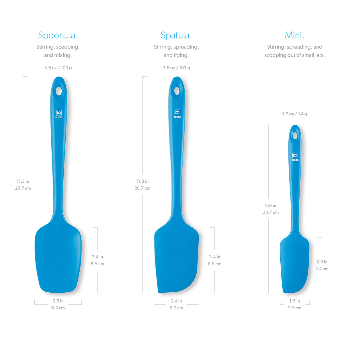 DI ORO Silicone Spatula Set - 600F Heat Resistant, 3-Pc Black