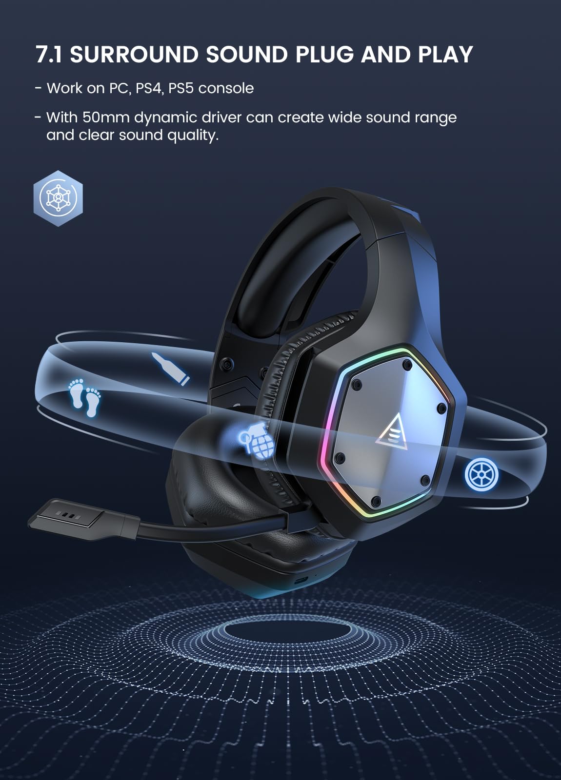 EKSA E1000 USB PC Gaming Headset with Mic, 7.1 Surround Sound