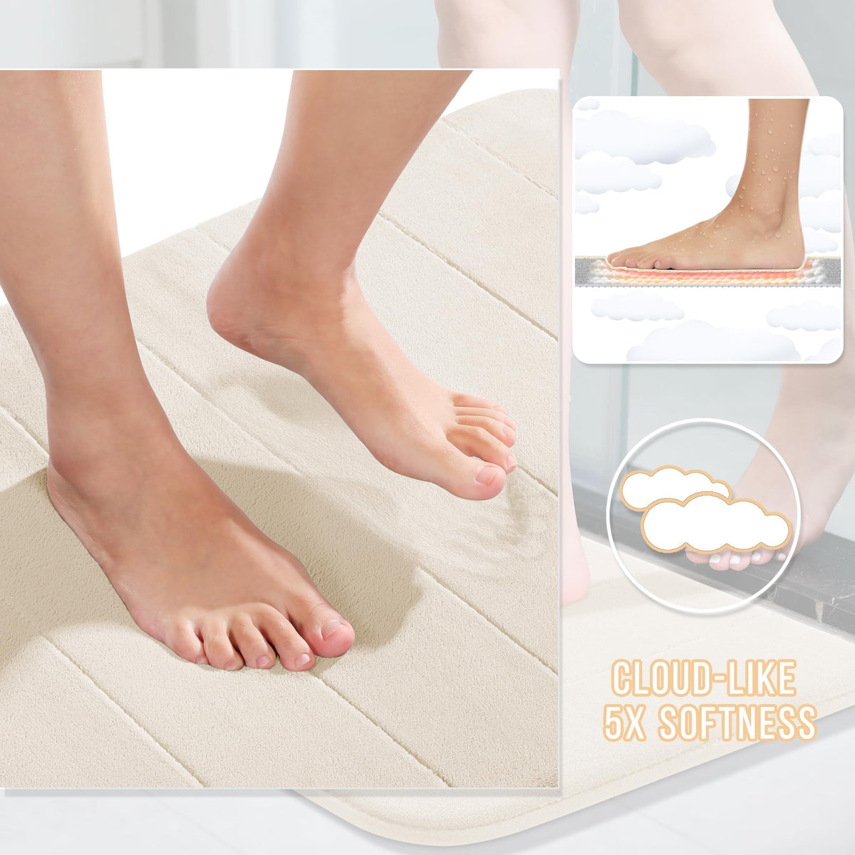Yimobra Memory Foam Bath Mat Set 3 Pieces- Super Soft Absorbent Quick Dry Bathroom Rug Sets, Machine Washable Non Slip Floor Carpet for Tub Shower, Vanity & Toilet Base, Gray