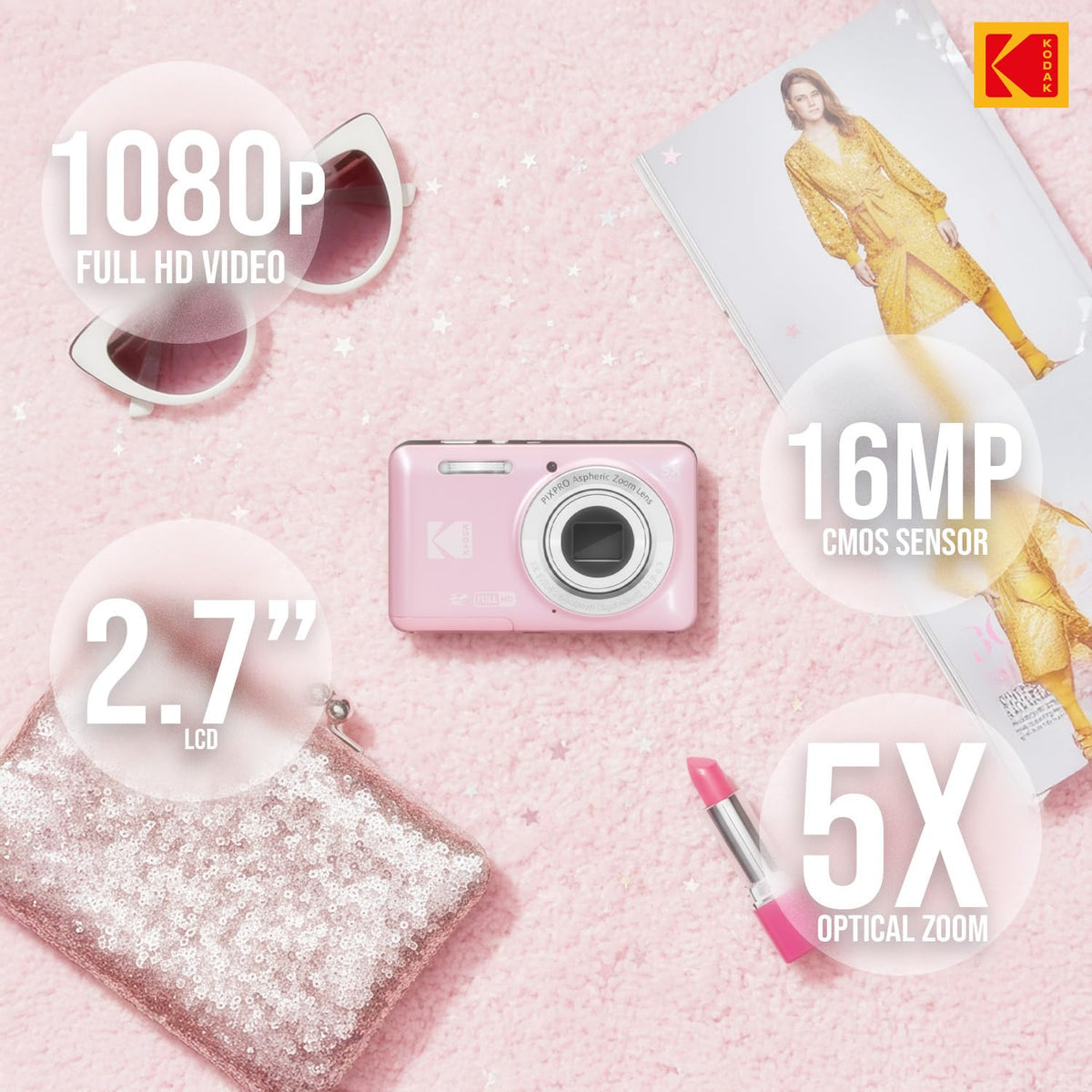 Kodak PIXPRO FZ55-BK 16MP CMOS Sensor Camera 5X Optical Zoom 28mm Wide