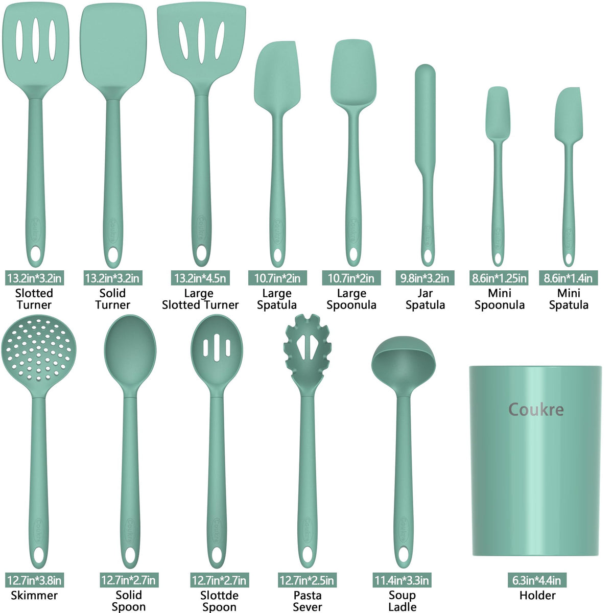Silicone Kitchen Cooking Utensils Set, Heat Resistant, 14-Piece