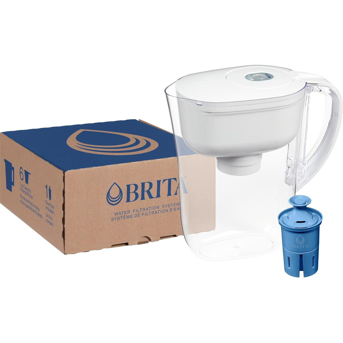 Brita Small 6 Cup Water Filter Pitcher, 1 Elite Filter, Metro, White