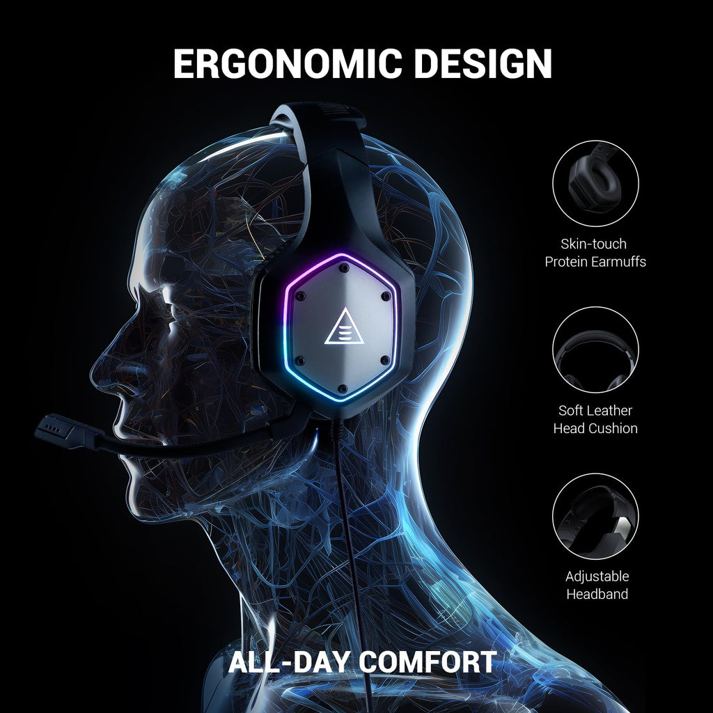 EKSA E1000 USB PC Gaming Headset with Mic, 7.1 Surround Sound