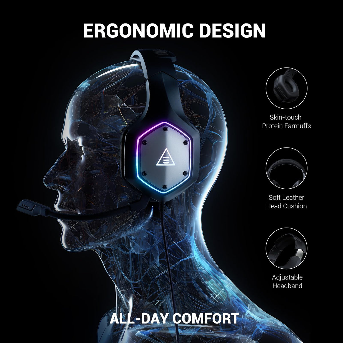 EKSA E1000 USB PC Gaming Headset with Mic, 7.1 Surround Sound