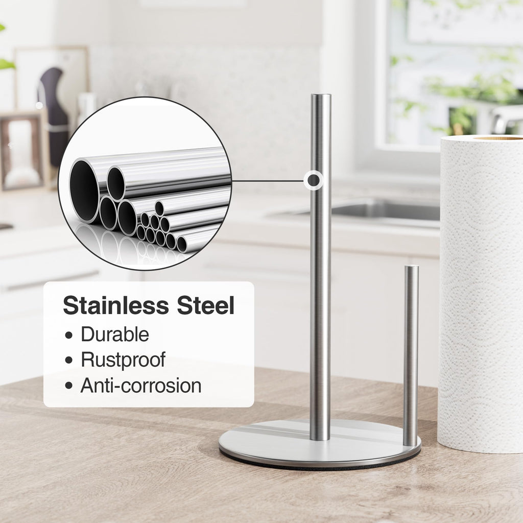 Paper Towel Holder Black Stainless Steel Kitchen Countertop Roll Organizer