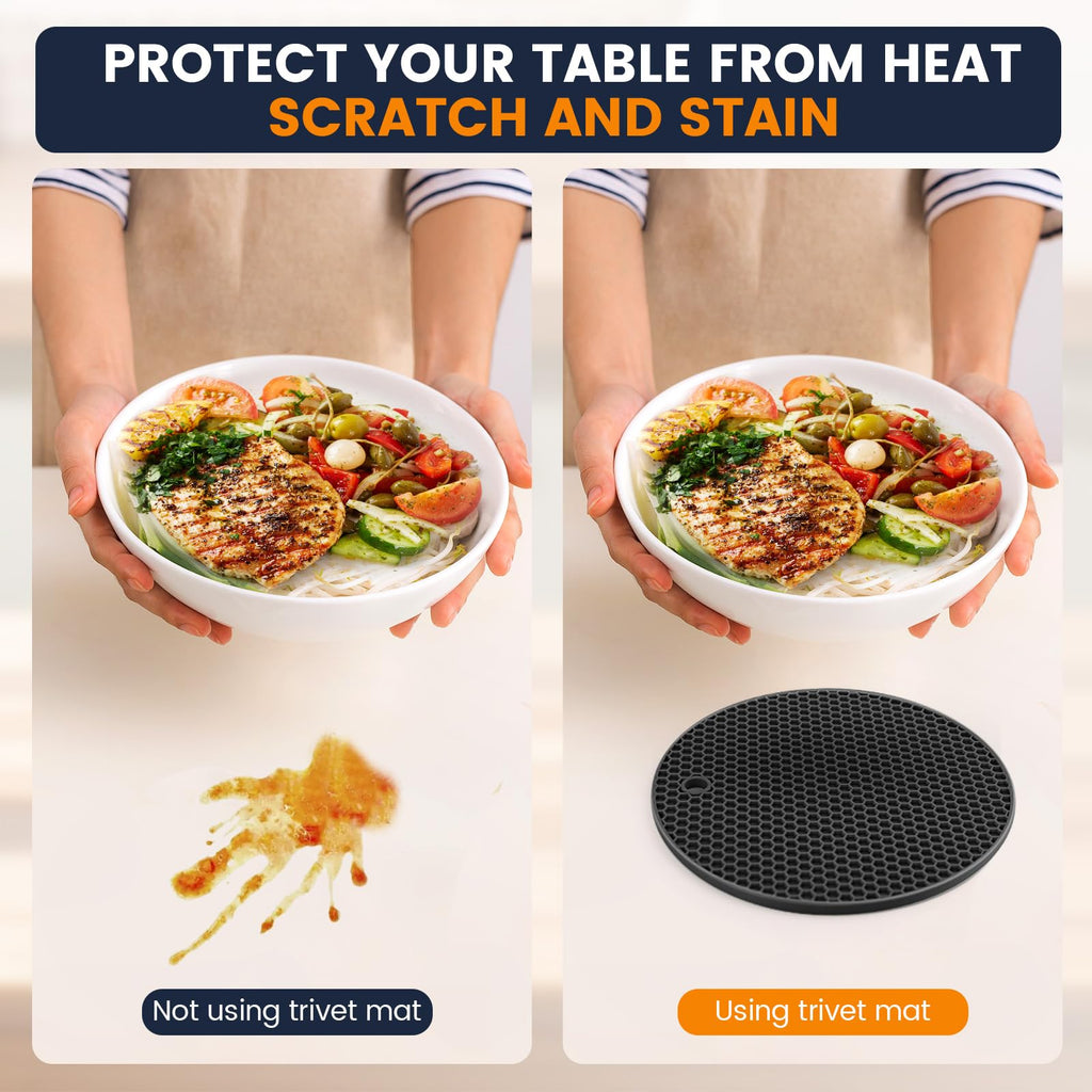 Silicone Trivet Mats 4 Heat Resistant Pot Holders Multipurpose Non-Slip Hot Pads for Kitchen Potholders, Drying mat, Jar Opener, Spoon Holder, Coaster(Dark Grey)
