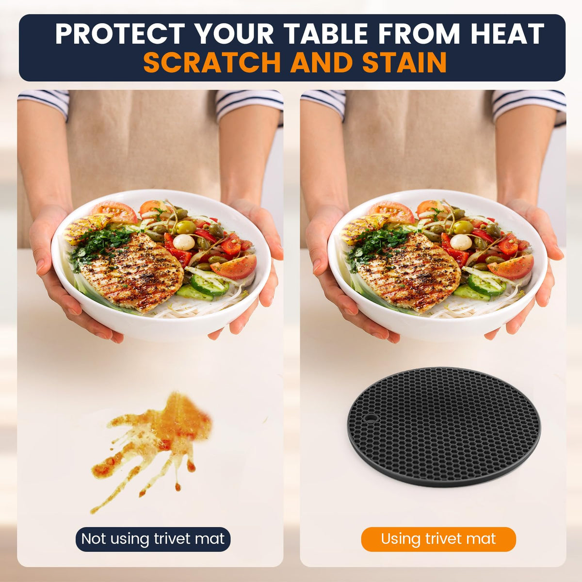 Silicone Trivet Mats 4 Heat Resistant Pot Holders Multipurpose Non-Slip Hot Pads for Kitchen Potholders, Drying mat, Jar Opener, Spoon Holder, Coaster(Dark Grey)