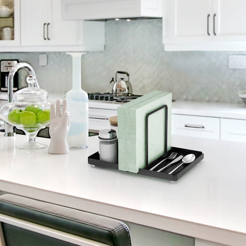 Napkin Holder for Table with Salt and Pepper Shakers Caddy, Black