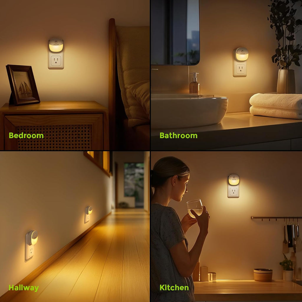 AUVON Plug-in Night Light, Motion Sensor and Dusk to Dawn Sensor, 4 Packs