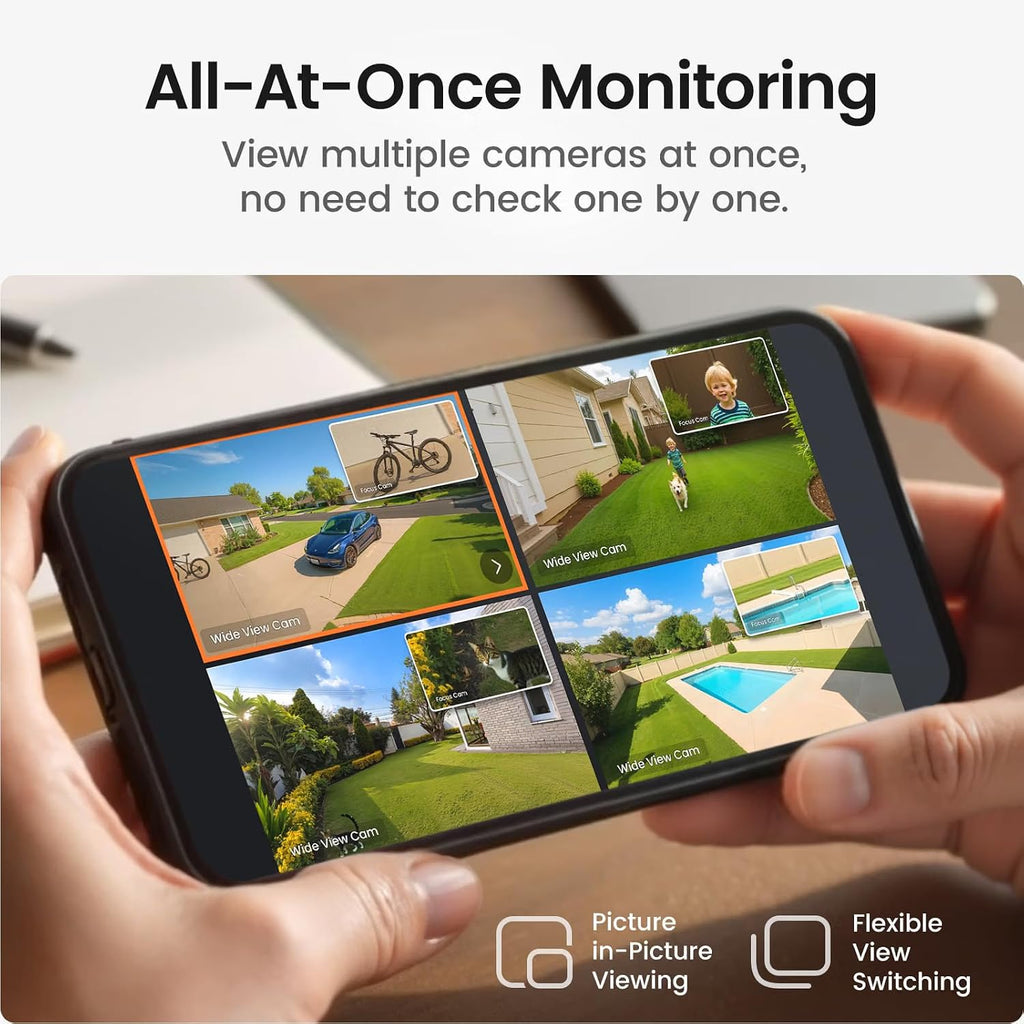 aosu D1 Classic 4-Cam Kit, Security Cameras Wireless Outdoor, Solar Powered