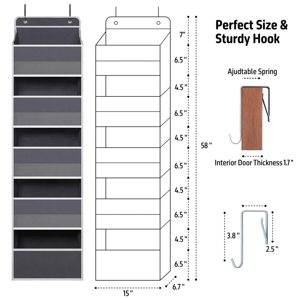 TYMENSH Over the Door Organizer for Bedroom Bathroom Pantry, 5 Shelf Black