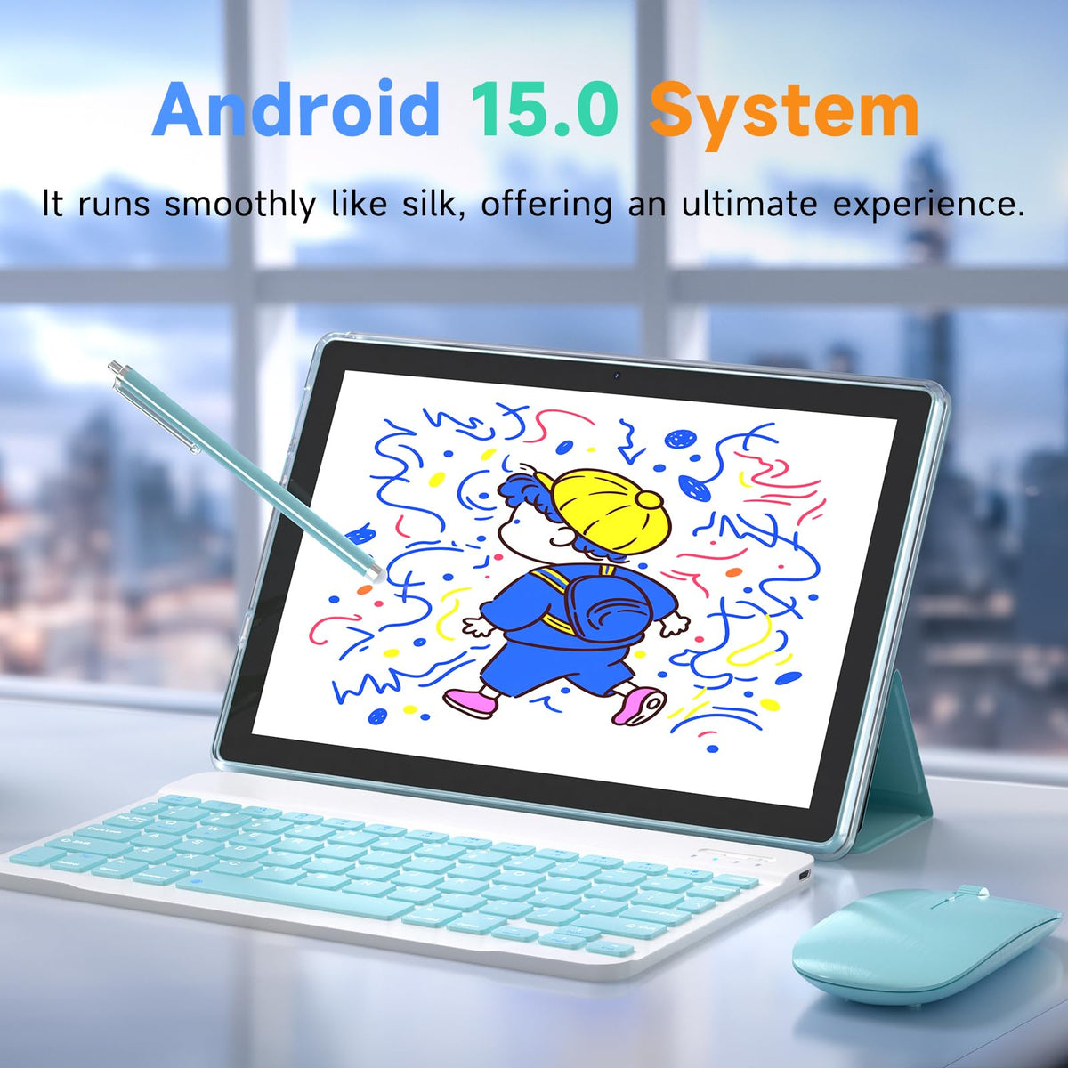 IWEGGO Android 15 Tablet, 10 Inch 18GB RAM+128GB ROM/ 2TB Expandable Tablet, 2.0GHz Quad-core Processor, 1280*800 HD Touch Screen, 5G WiFi6 BT 5.0, 2 in 1 Tablets with Keyboard Case Mouse Stylus Pink