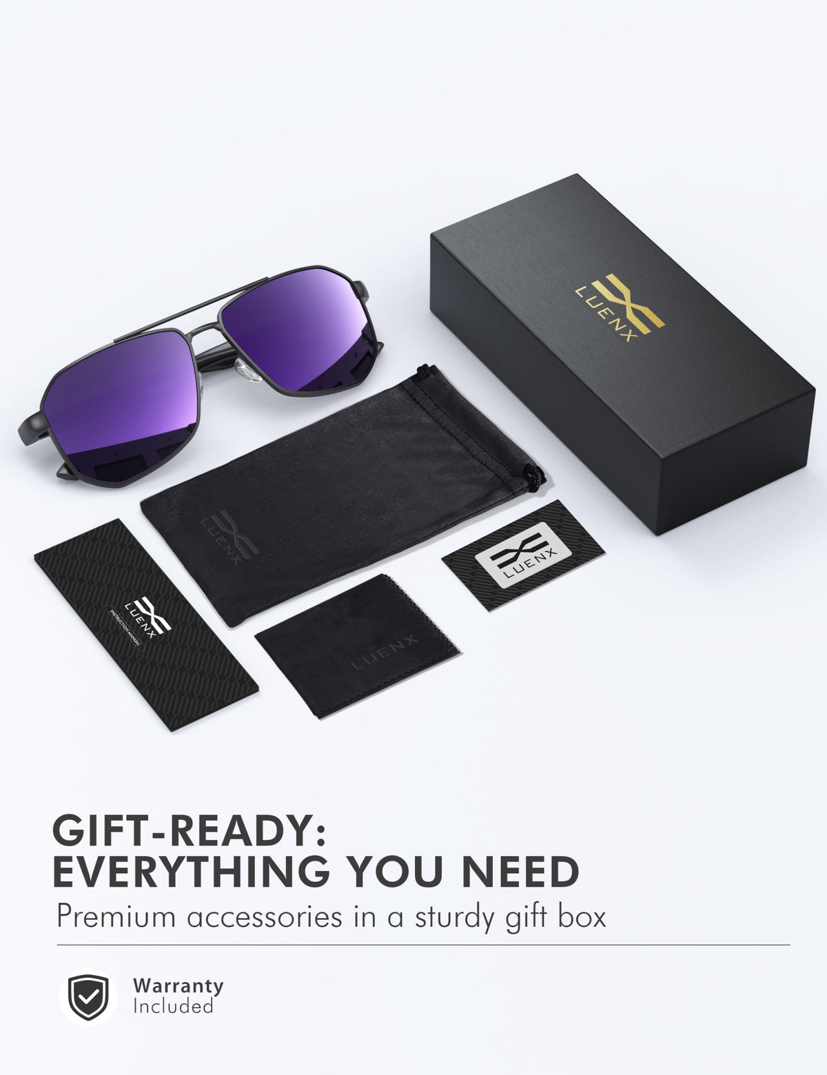 LUENX Aviator Polarized Sunglasses for Men: Square UV400 Driving