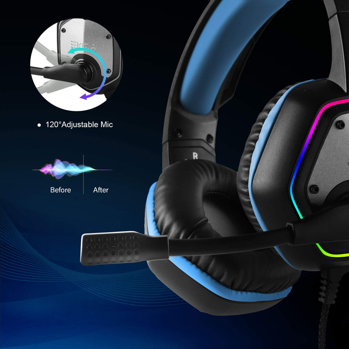EKSA E1000 USB PC Gaming Headset with Mic, 7.1 Surround Sound