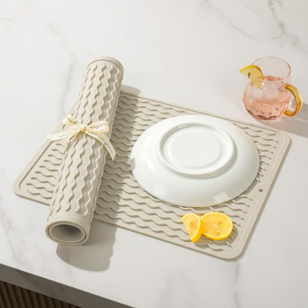2 Pack Caketime Silicone Dish Drying Mat for Kitchen Counter Cooking Baking Coffee Bar Hot Pads Accessories Dining Home Essentials Under Sink Protector Organizers Stone Rack Trays Drain Black