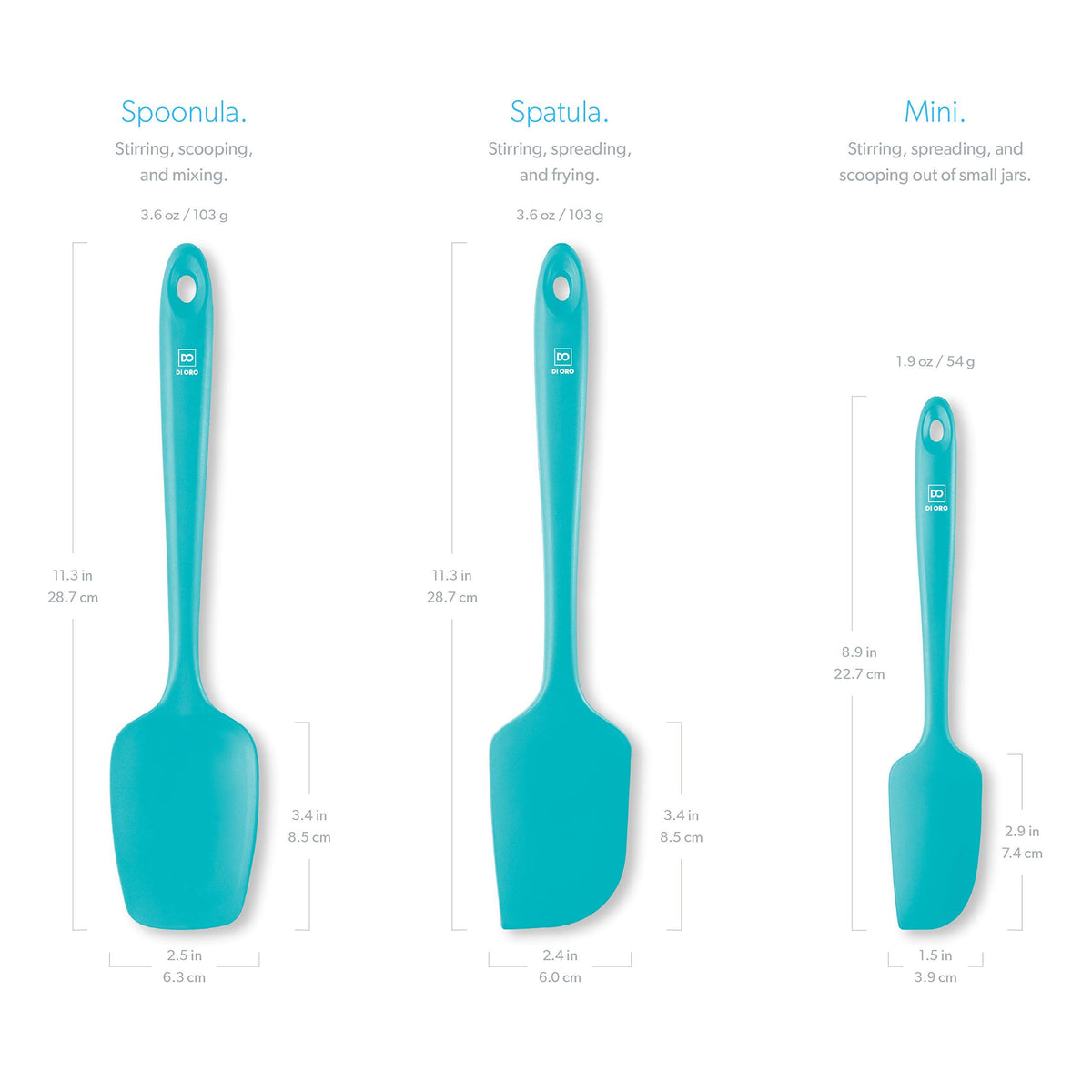 DI ORO Silicone Spatula Set - 600F Heat Resistant, 3-Pc Black