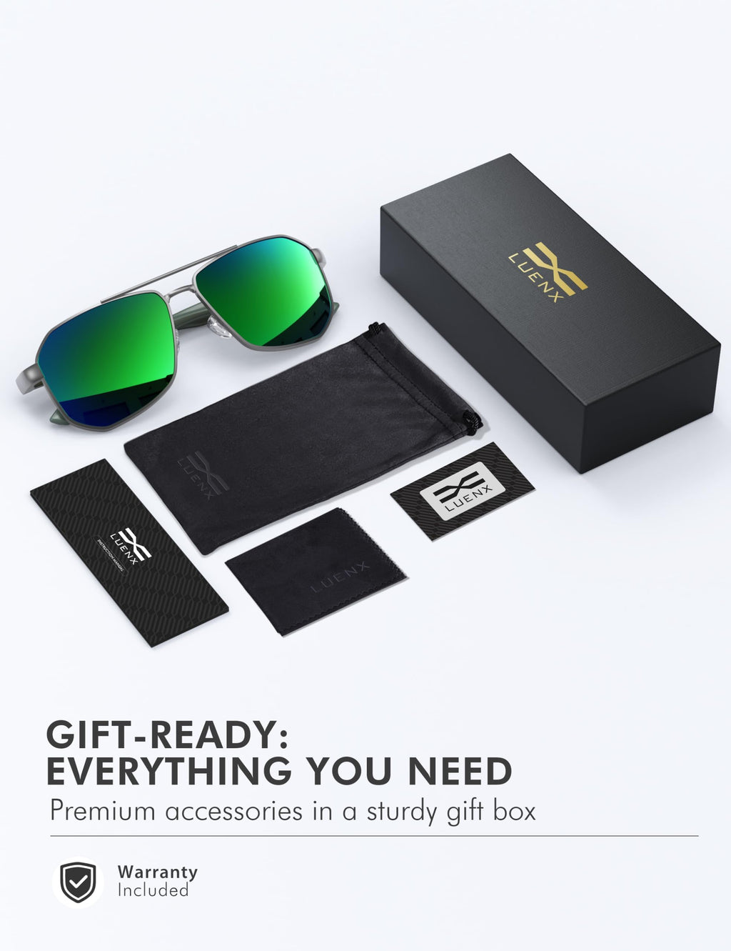 LUENX Aviator Polarized Sunglasses for Men: Square UV400 Driving