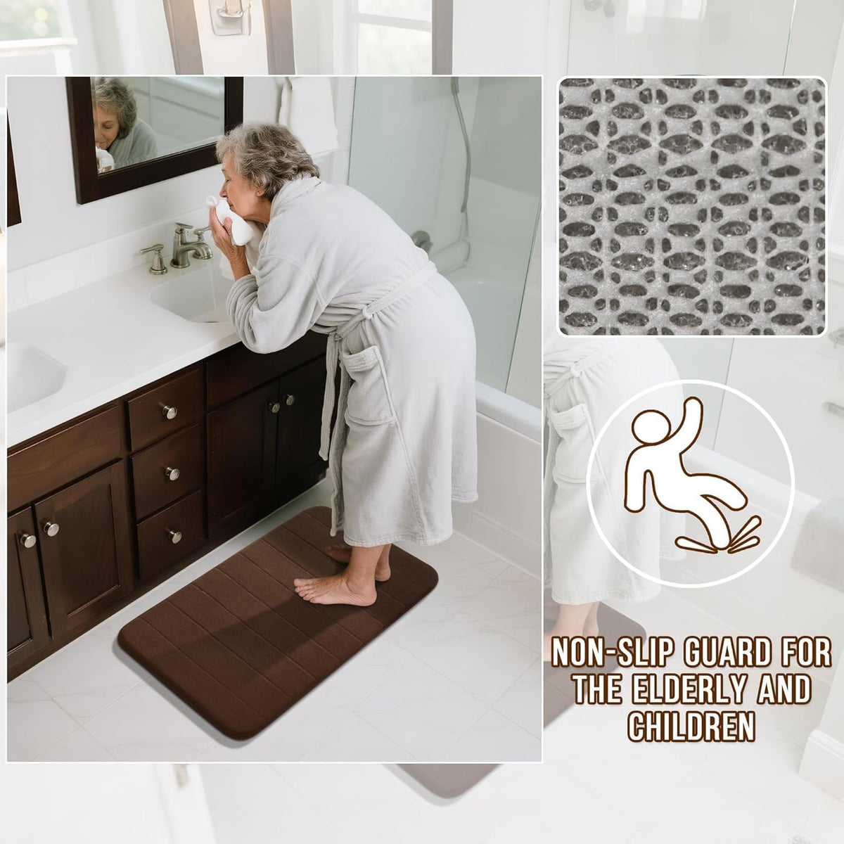Yimobra Memory Foam Bath Mat Set 3 Pieces- Super Soft Absorbent Quick Dry Bathroom Rug Sets, Machine Washable Non Slip Floor Carpet for Tub Shower, Vanity & Toilet Base, Gray