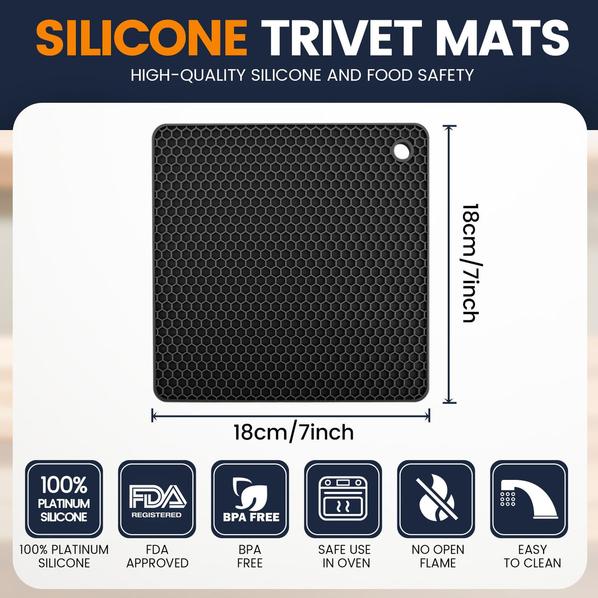 Silicone Trivet Mats 4 Heat Resistant Pot Holders Multipurpose Non-Slip Hot Pads for Kitchen Potholders, Drying mat, Jar Opener, Spoon Holder, Coaster(Dark Grey)