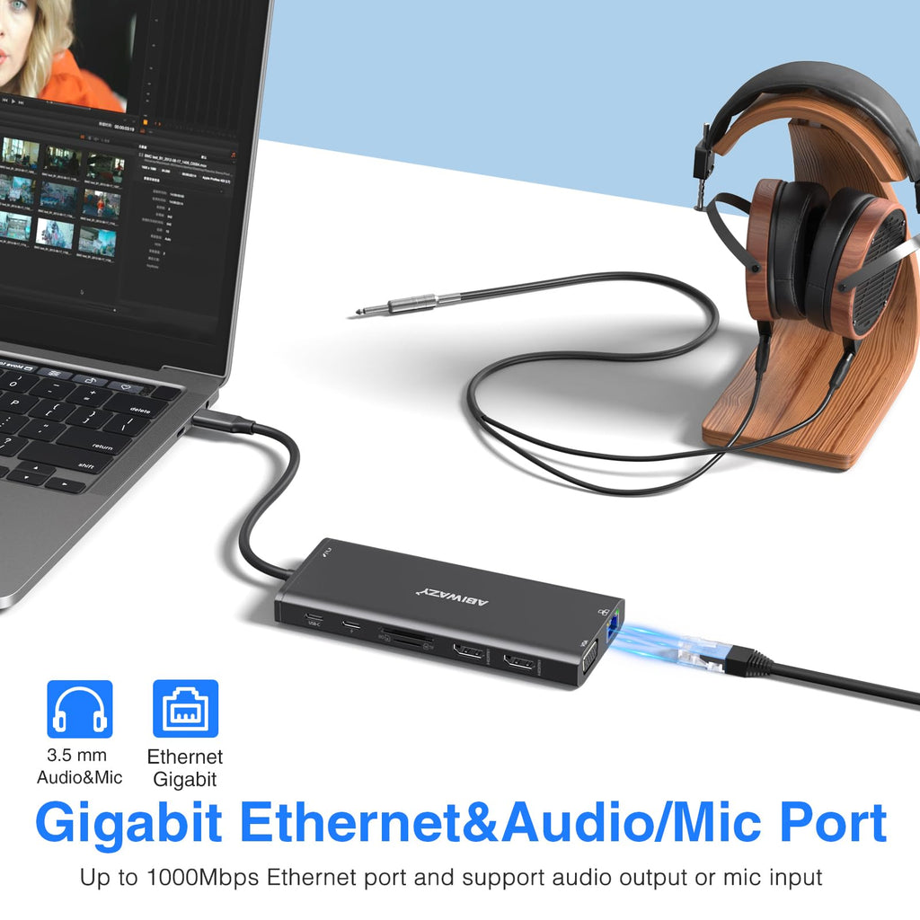 USB C Laptop Docking Station Dual Monitor HDMI USB C Hub Multiport Adapter