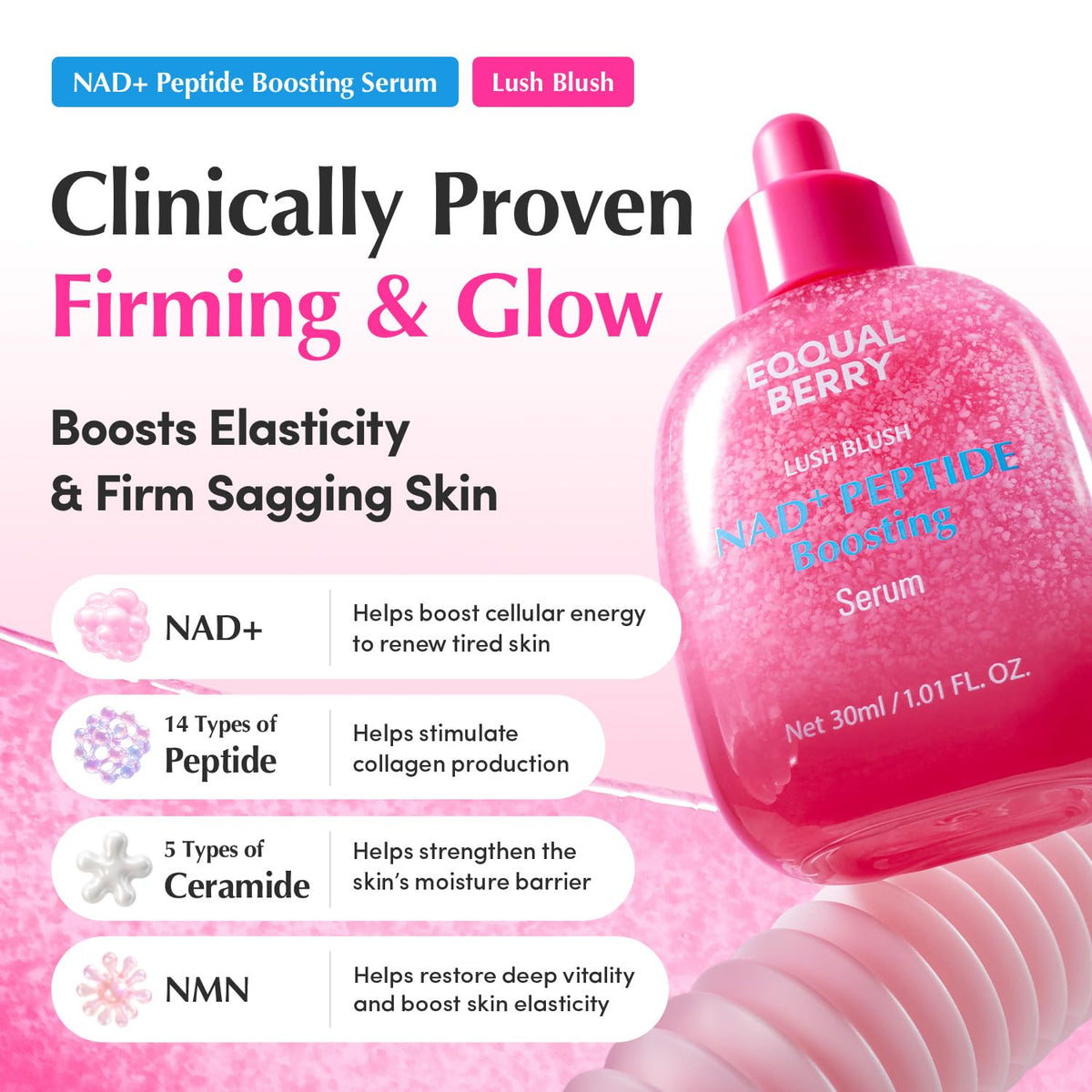 EQQUALBERRY NAD+ Peptide Boosting Facial Serum, 1.01 fl oz