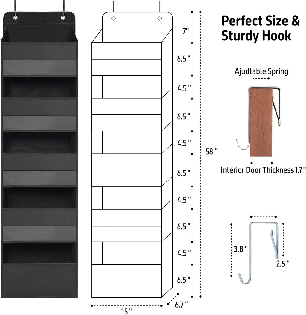 TYMENSH Over the Door Organizer for Bedroom Bathroom Pantry, 5 Shelf Black