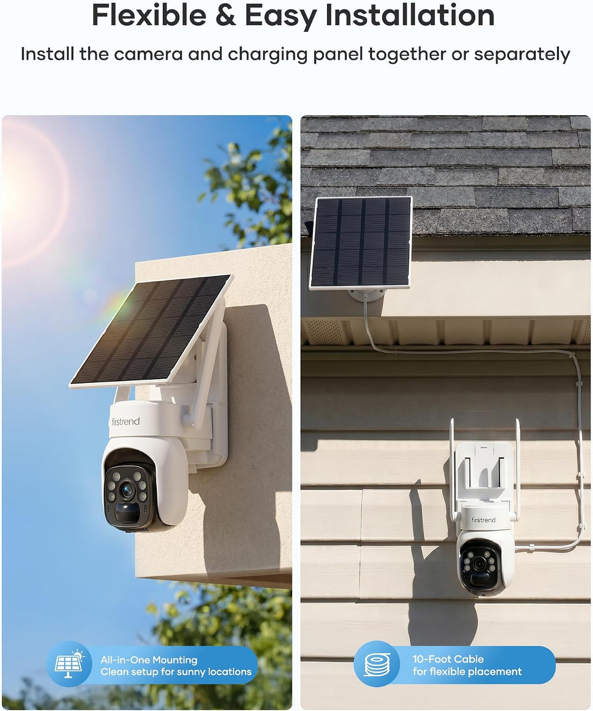 firstrend 2K QHD Solar Security Cameras Wireless Outdoor, Solar Powered