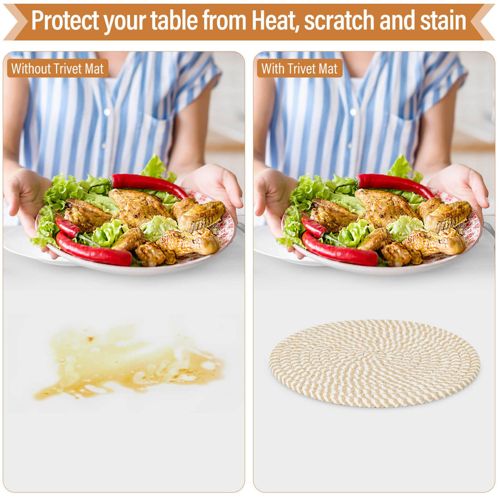 Tidponra Trivet Mats Set for Hot Dishes, 5 Heat Resistant Pot Holders Kitchen Counter, Table, Home Essentials, Anti Stain Hot Pads Plate Mats for Hot pots and Pans, 7 Inches