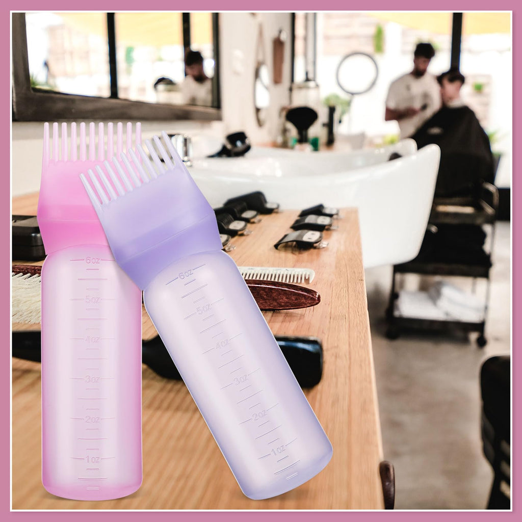 Pimoys 2Pcs 6Oz Root Comb Hair Dye Oil Applicator Bottles For Scalp, Purple