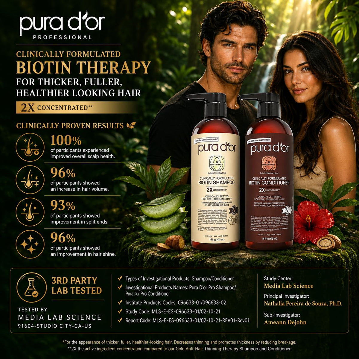 PURA D'OR Apple Cider Vinegar Shampoo & Conditioner Clarifying Set, 16oz x2