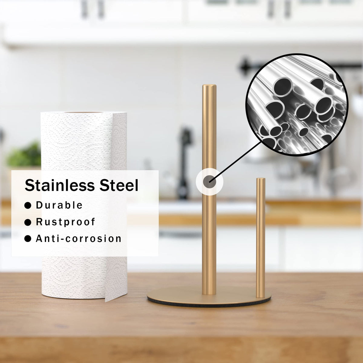 Paper Towel Holder Black Stainless Steel Kitchen Countertop Roll Organizer