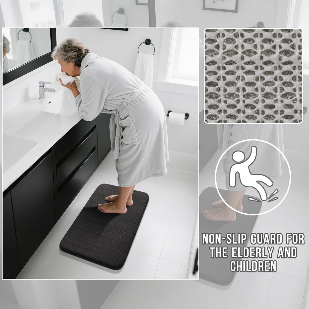 Yimobra Memory Foam Bath Mat Set 3 Pieces- Super Soft Absorbent Quick Dry Bathroom Rug Sets, Machine Washable Non Slip Floor Carpet for Tub Shower, Vanity & Toilet Base, Gray