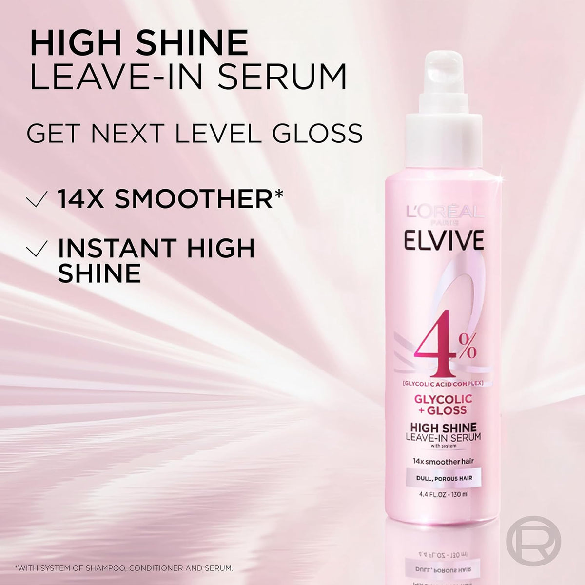 L’Oreal Paris Elvive Glycolic + Gloss High-Shine Leave-In Serum, 4 Fl Oz