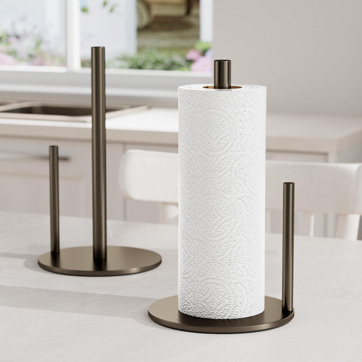 Paper Towel Holder Black Stainless Steel Kitchen Countertop Roll Organizer