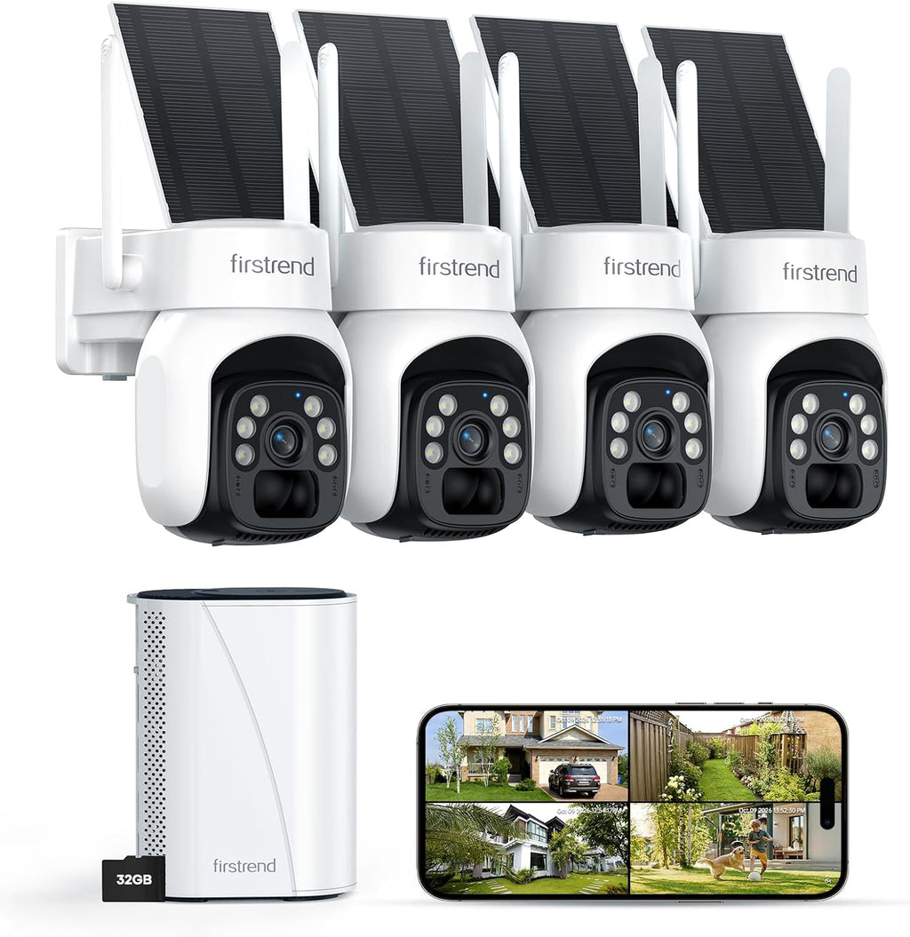 firstrend 2K QHD Solar Security Cameras Wireless Outdoor, Solar Powered