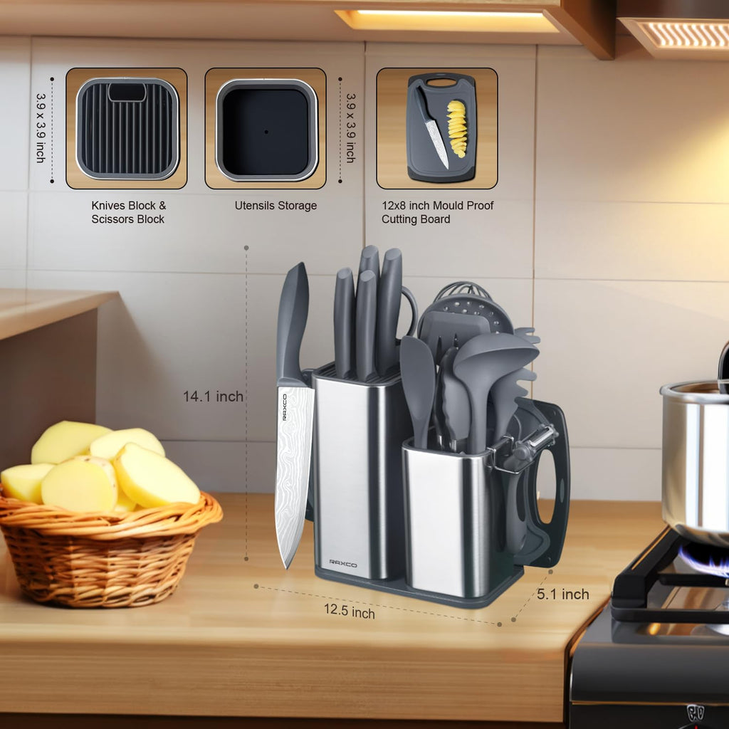 Kitchen Utensils Set,18-Piece Cooking Utensils and Knife Set,Black