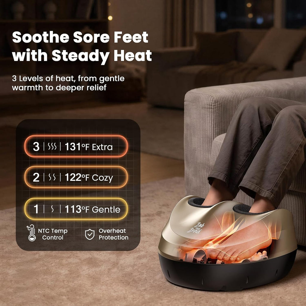 BOB AND BRAD Foot Massager Machine with Heat, FSA Eligible HSA Shiatsu Foot Massager for Plantar Fasciitis & Neuropathy with Kneading & Compression, Cordless Remote Control, Gift for Family, Size 14