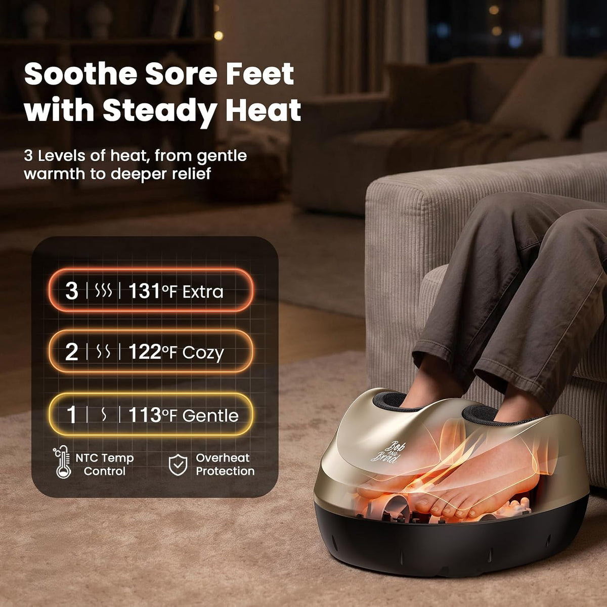 BOB AND BRAD Foot Massager Machine with Heat, FSA Eligible HSA Shiatsu Foot Massager for Plantar Fasciitis & Neuropathy with Kneading & Compression, Cordless Remote Control, Gift for Family, Size 14