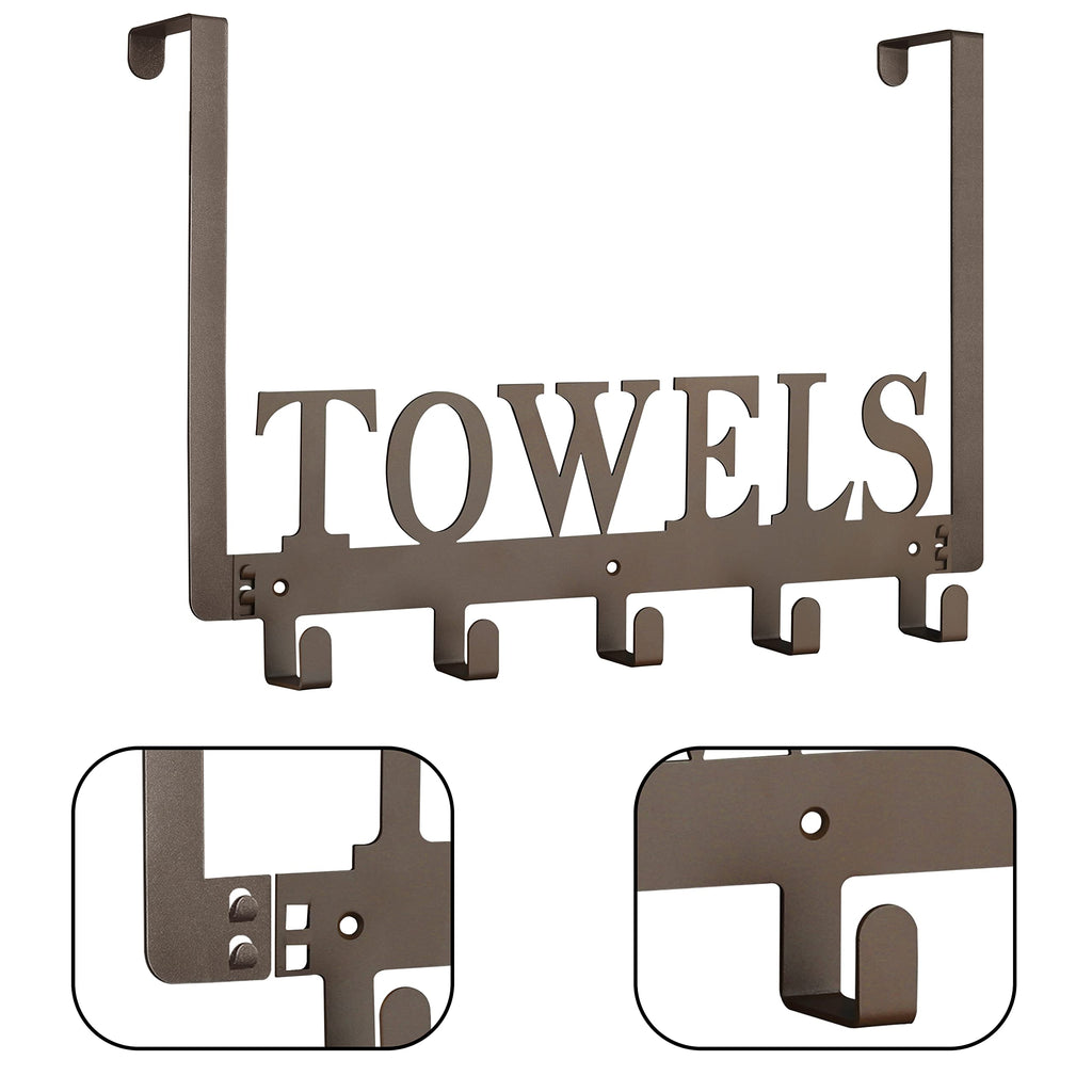 Kuhome Over The Door Hooks, Towel Holder for Bathroom, Door Mount Towel Rack Towel Hooks for Bedroom Beach Towels Bathrobe Wall Mount Hang on The Door Cabinet Cupboard Metal Sandblasted (Black)