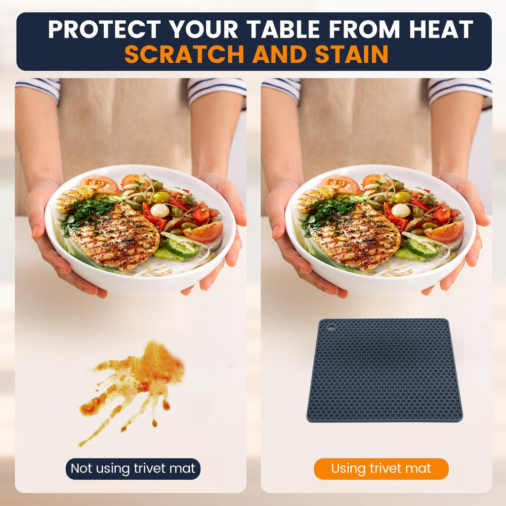 Silicone Trivet Mats 4 Heat Resistant Pot Holders Multipurpose Non-Slip Hot Pads for Kitchen Potholders, Drying mat, Jar Opener, Spoon Holder, Coaster(Dark Grey)